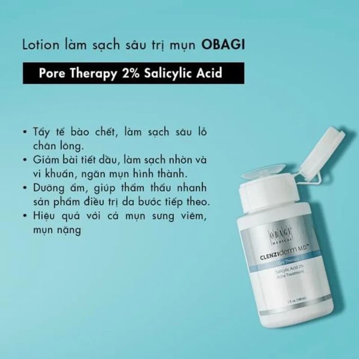 Toner BHA Obagi Clenziderm MD Pore Therapy 2% Giảm Mụn