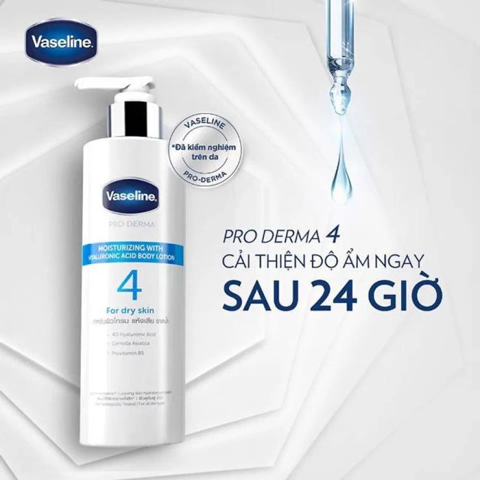 Sữa dưỡng thể Vaseline Pro Derma số 4 cải thiện độ ẩm sau 24 giờ