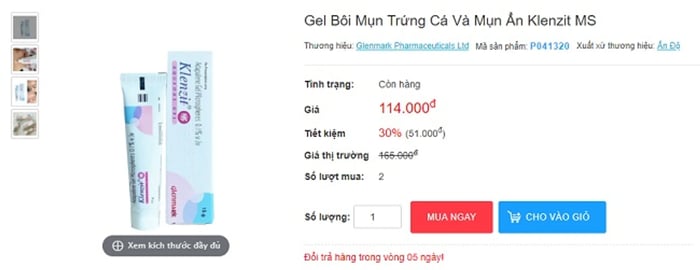 Klenzit MS trị mụn loại nào và giá bao nhiêu?