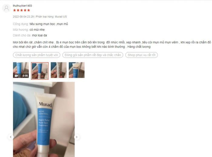 Nhận xét về kem trị mụn ẩn Murad Rapid Relief Acne Spot Treatme