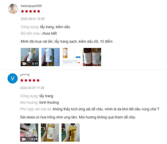 Đánh giá của người dùng về nước tẩy trang hoa hồng Cocoon