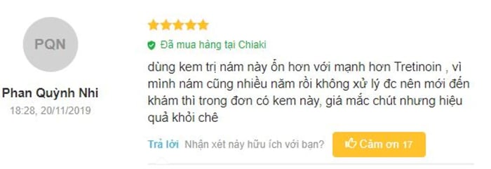 Người đã dùng Bộ trị nám Obagi Nu-derm Clear 3RX trước đó