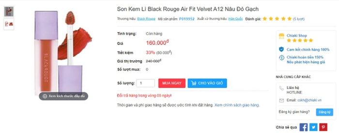 son Black Rouge A12 có giá bao nhiêu?