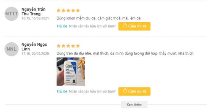 Khách hàng phản hồi về kem dưỡng ẩm CeraVe Daily Moisturizing