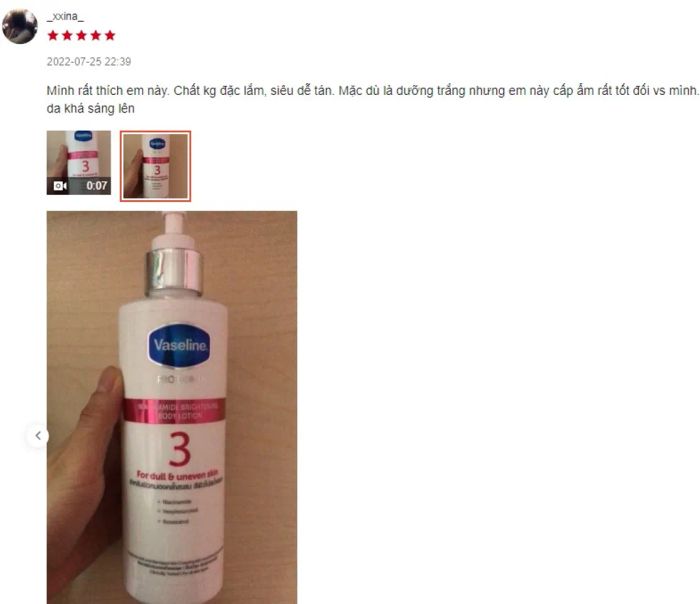 Review Sữa dưỡng thể Vaseline Pro Derma số 3 với 5% Niacinamide