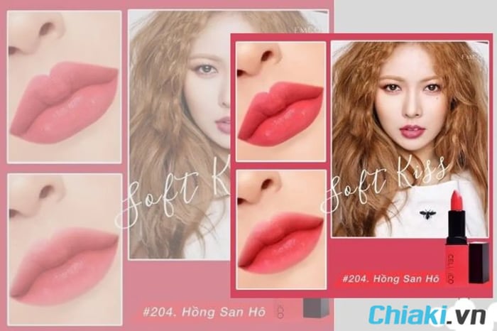 Son màu hồng san hô Colour Kiss Lipstick Soft Kiss