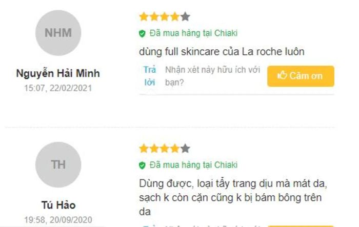 Nhận xét từ người dùng trước về sản phẩm tẩy trang La Roche Posay