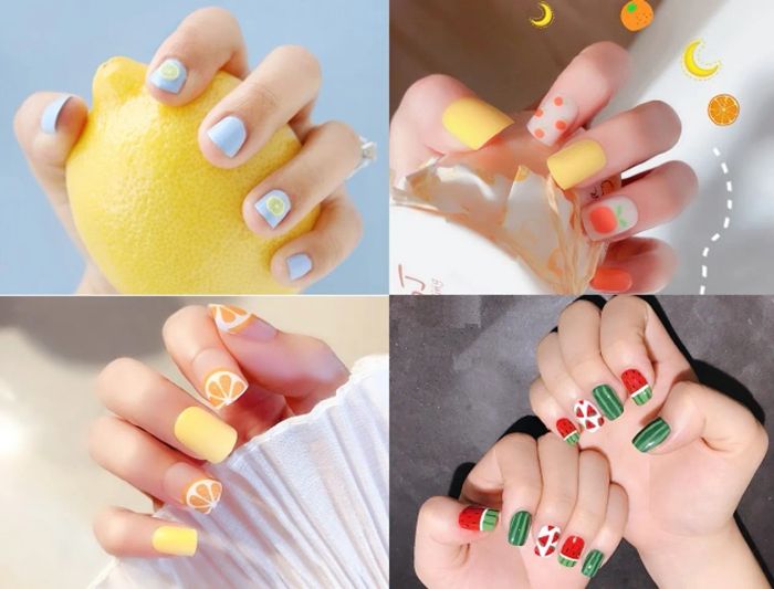 Mẫu nail với họa tiết trái cây