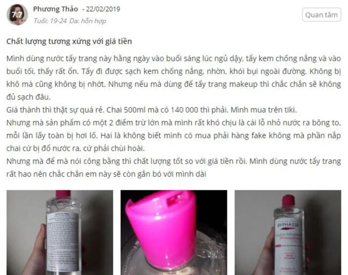 Phản hồi từ người tiêu dùng về việc sử dụng nước tẩy trang Byphasse 3