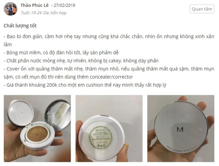 phản hồi từ phía người dùng về phấn nước Missha M Magic Cushion 2