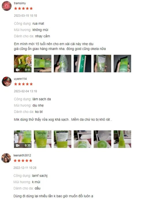 Đánh giá về sữa rửa mặt Simple cho da dầu&nbsp;từ người dùng