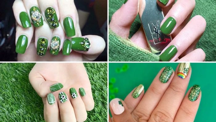 Mẫu nail màu xanh lá cây 