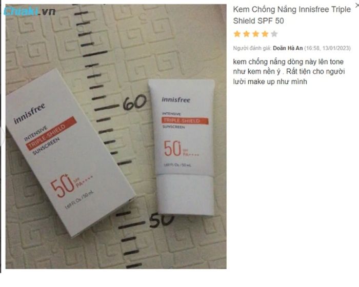 Review về Kem chống nắng Innisfree Triple Shield SPF 50 dành cho da khô