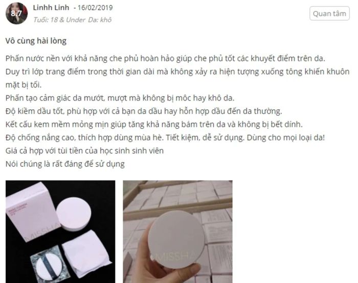 phản hồi từ phía người dùng về phấn nước Missha M Magic Cushion 3