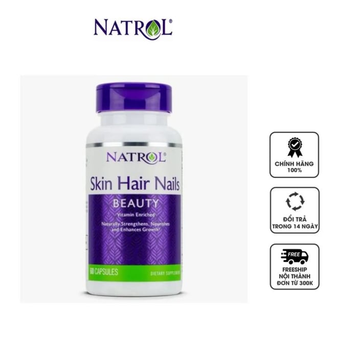 Viên uống làm đẹp da, tóc và móng Natrol Skin Hair & Nails 