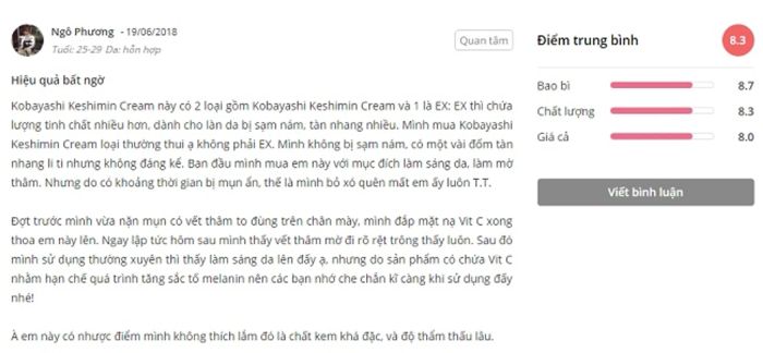 Phản hồi từ phía khách hàng sử dụng Kem trị nám Nhật Bản Kobayashi