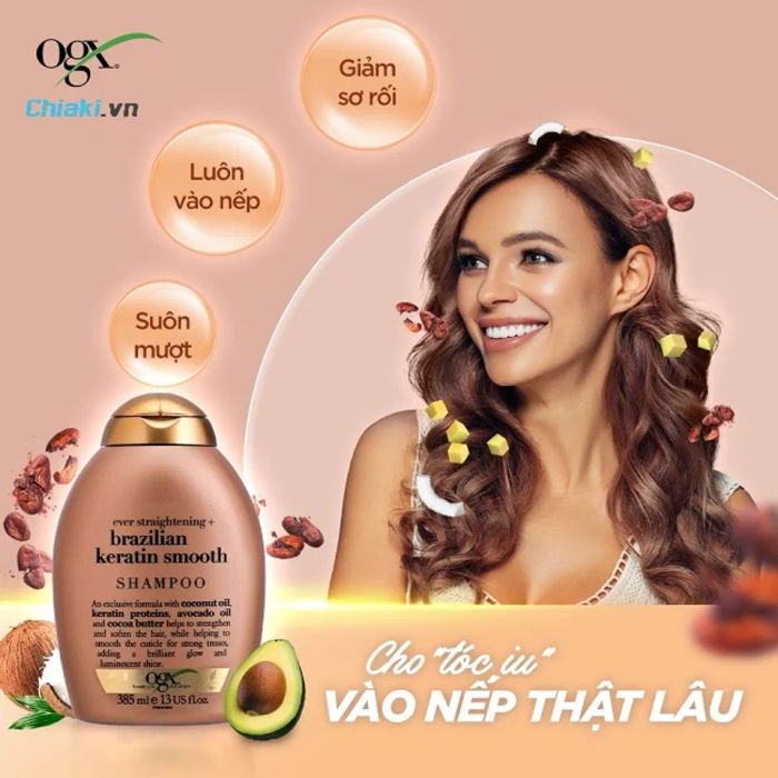 Dầu Gội OGX Ever Straightening + Brazilian Keratin Therapy màu nâu