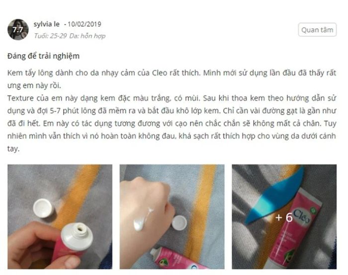 Phản hồi từ khách hàng sử dụng kem tẩy lông Cleo màu hồng