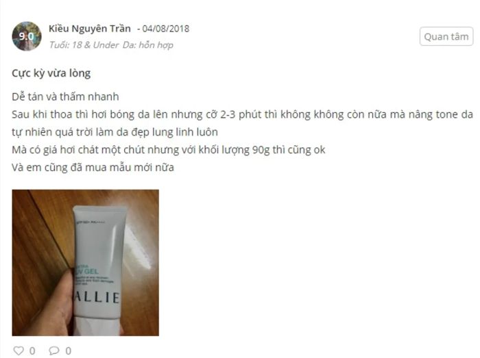 Phản hồi từ khách hàng sử dụng kem chống nắng Kanebo Allie