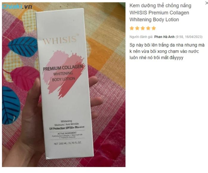 Review Kem dưỡng thể chống nắng Hàn Quốc WHISIS Premium Collagen