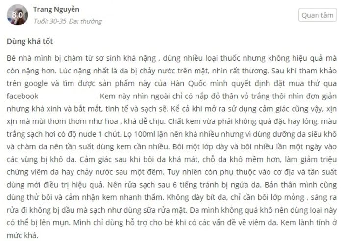 Đánh giá kem dưỡng ẩm Atopalm từ người sử dụng