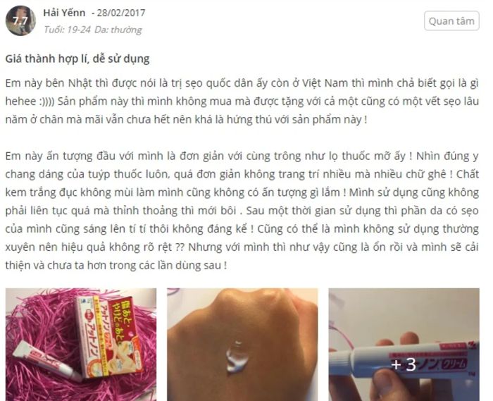 phản hồi từ khách hàng sử dụng kem trị sẹo Kobayashi của Nhật