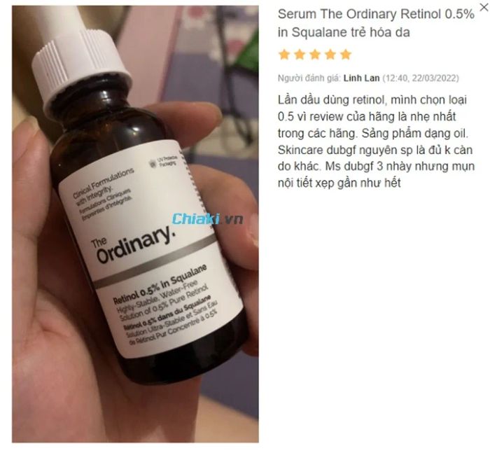 Review Serum Retinol 0.5% in Squalane trẻ hóa da của The Ordinary