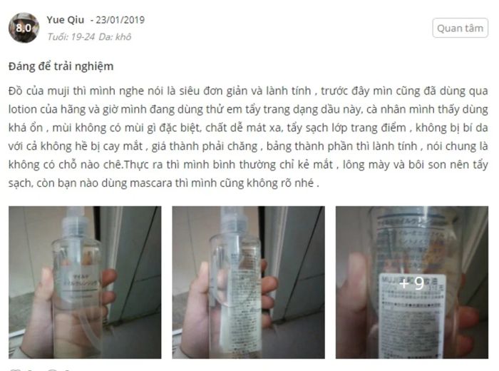 Phản hồi từ phía người tiêu dùng về việc sử dụng dầu tẩy trang Muji Cleansing Oil 2