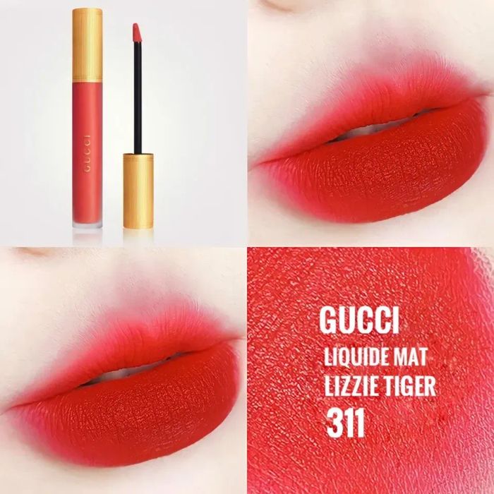 Son kem lì Gucci Rouge Liquid Matte màu 311 Lizzie Tiger đỏ cam