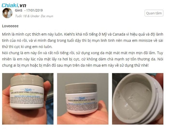 Đánh giá về sản phẩm Mặt nạ đất sét Kiehl’s hỗ trợ kiểm soát dầu nhờn và mụn.