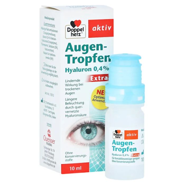 Nước Mắt Nhân Tạo Doppelherz Augen-Tropfen Hyaluron 0,4% Extra, Làm Dịu Mắt Khô