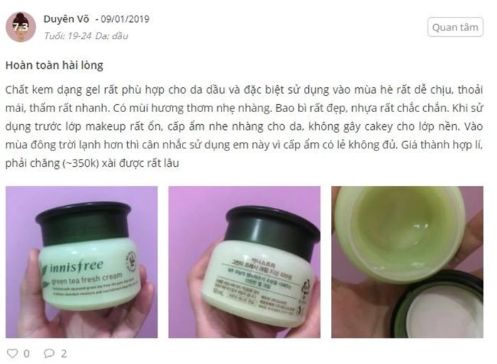 Đánh giá kem dưỡng ẩm Innisfree cho da dầu mụn