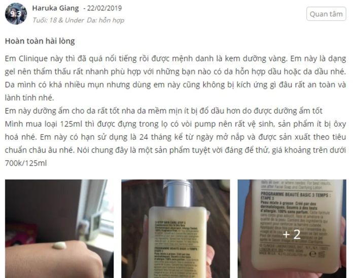 Phản hồi từ phía khách hàng sử dụng kem dưỡng ẩm Clinique Dramatically Different 1