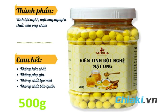 Tinh nghệ sữa ong chúa Tabaha được đóng gói chắc chắn, giúp dễ dàng theo dõi chất lượng sản phẩm bên trong