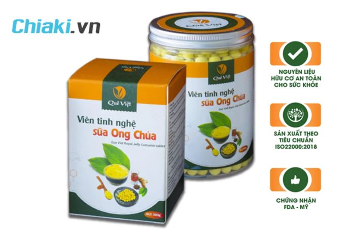 Bao bì của viên tinh nghệ sữa ong chúa Quê Việt