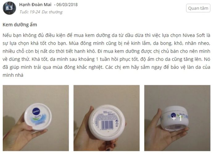 đánh giá kem dưỡng ẩm cho da mặt vào mùa đông Nivea Soft