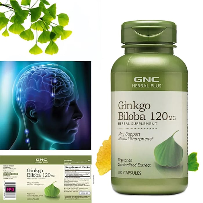 Viên Uống Hỗ Trợ Não Bộ Ginkgo Biloba 60mg GNC Herbal, Hộp 100 Viên