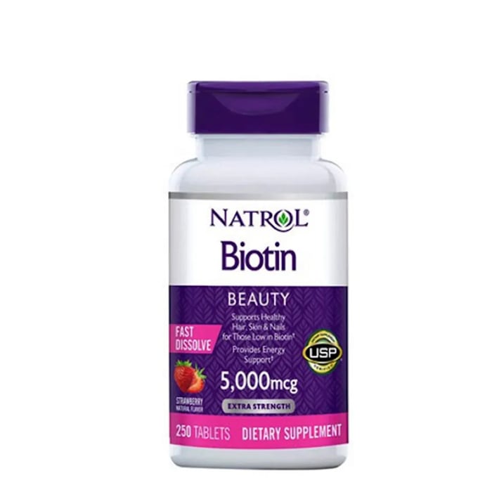 Viên Ngậm Hỗ Trợ Giảm Rụng Tóc Biotin 5000 Mcg Fast Dissolve, Hộp 250 Viên 