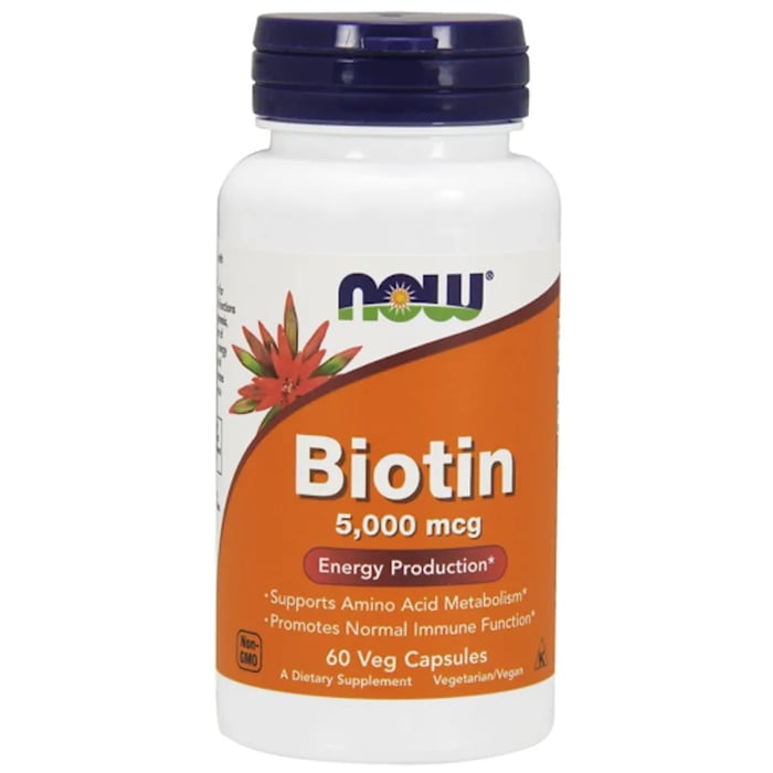 Viên Uống Kích Thích Mọc Tóc NOW Foods Biotin 5000mcg, Hộp 120 viên