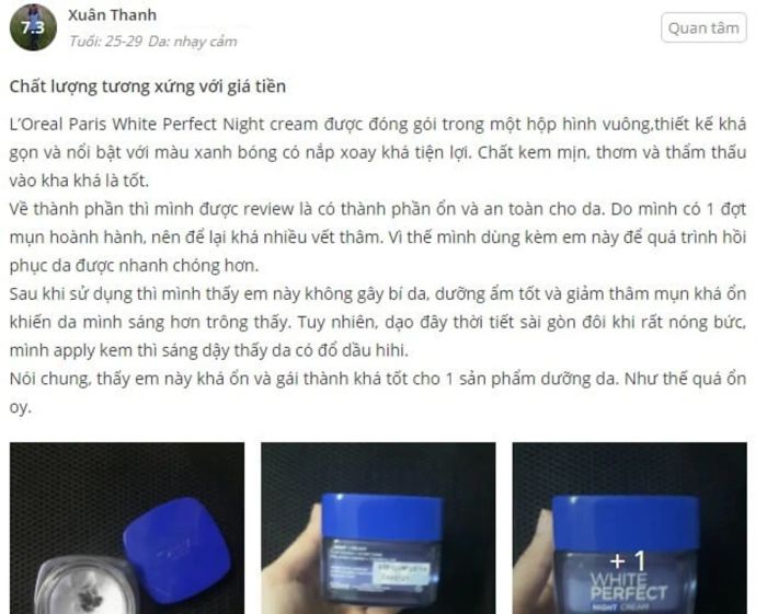 Review kem dưỡng trắng da mặt của Pháp L'Oreal