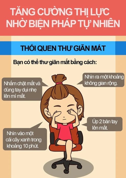 Thực hiện thư giãn cho mắt thường xuyên để cải thiện sức khỏe mắt và giảm độ cận