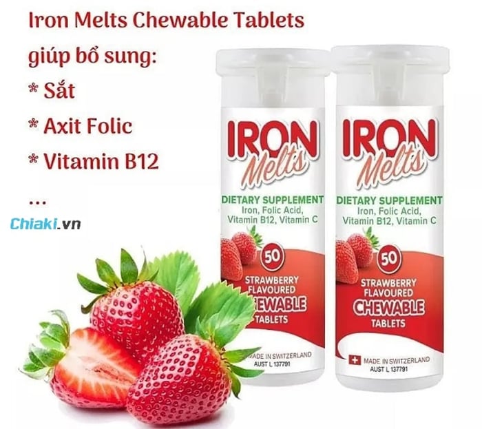 Viên uống bổ sung vitamin C, sắt, Acid Folic, vitamin B12 Iron Melts