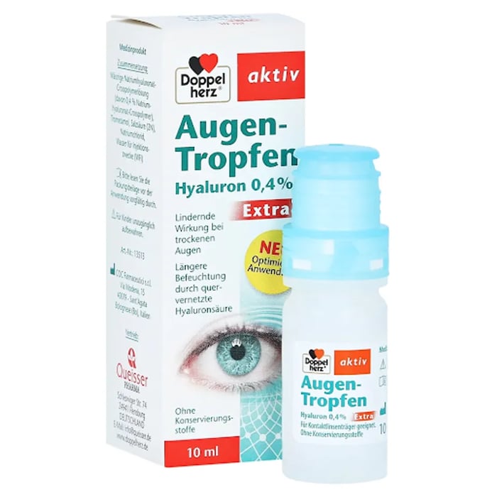 Nước Nhỏ Mắt Doppelherz Augen-Tropfen Hyaluron 0,4% Extra, Mỹ