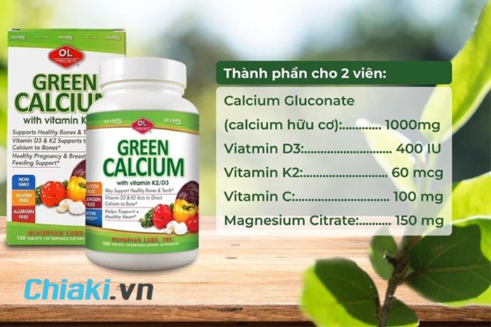 Viên uống bổ sung canxi hữu cơ Olympian Labs Green Calcium