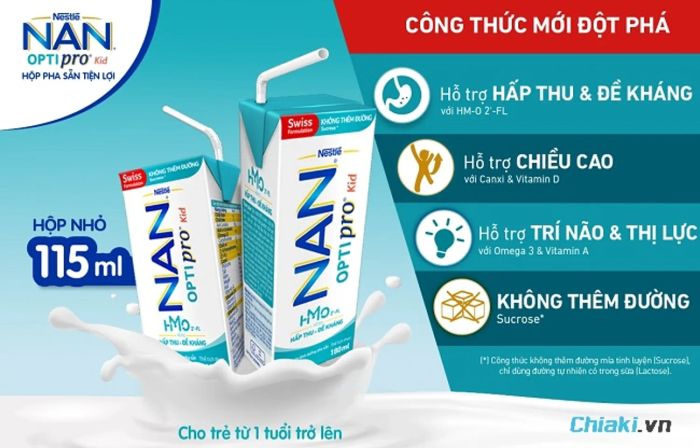 Sữa công thức pha sẵn Nan giúp cải thiện khả năng hấp thụ và đề kháng của bé.