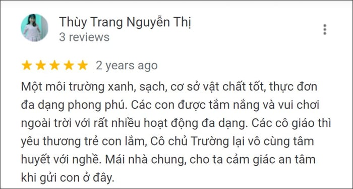 đánh giá từ các phụ huynh về trường mầm non EDC Academy