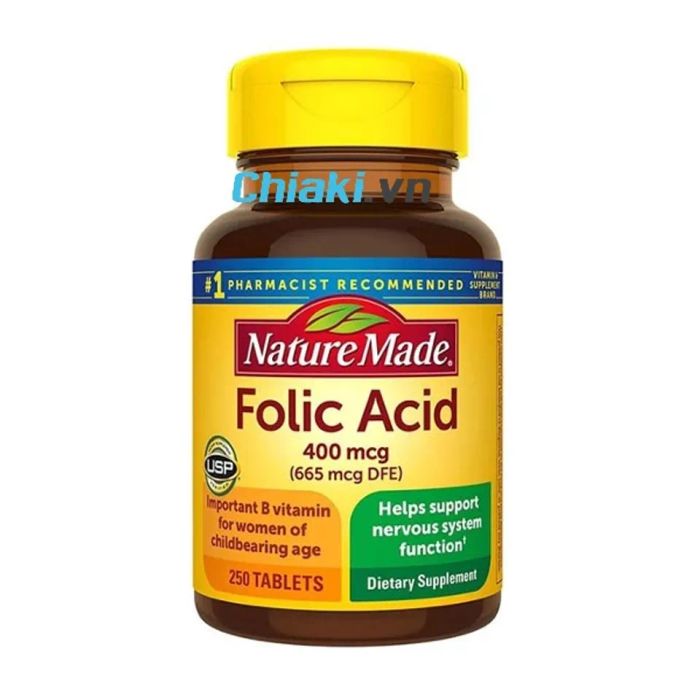 axit folic cho bà bầu 3 tháng đầu, Viên bổ sung Acid Folic 400mcg Nature Made