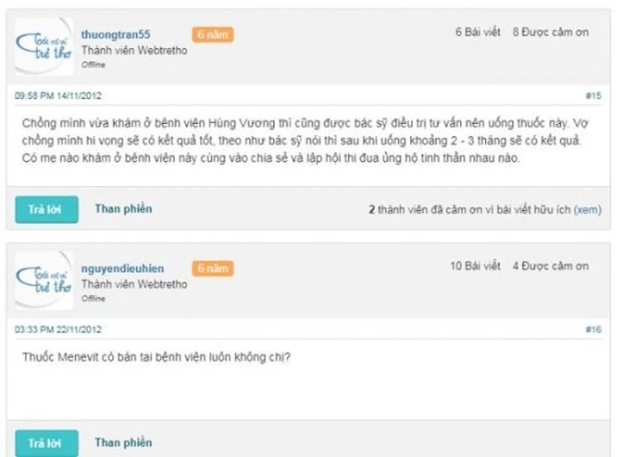 Đánh giá từ phía chị em về việc sử dụng Menevit