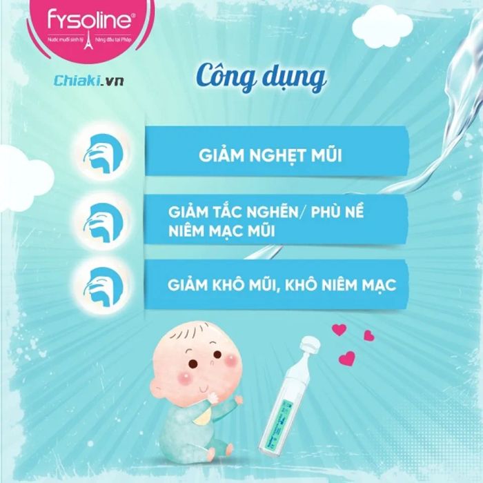 Nước muối sinh lý cho trẻ sơ sinh Fysoline màu xanh giảm nghẹt mũi, khô mũi