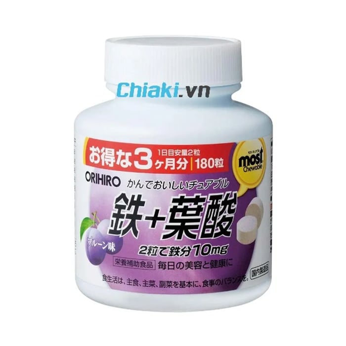 Viên sắt cho bà bầu của Nhật Acid Folic Orihiro Most Chewable Iron